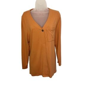 Soft Surroundings Women Tunic Top 1X Salmon Orange Asymmetrical Pocket Lagenlook